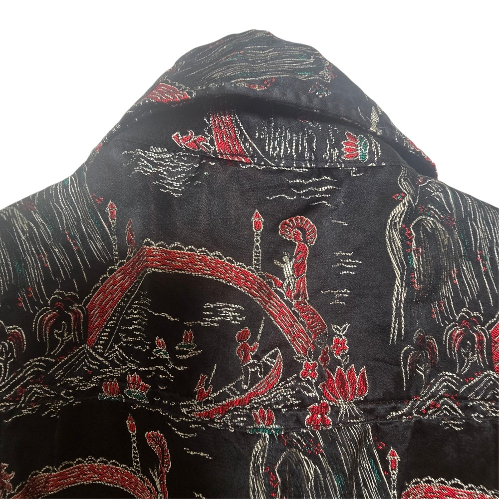 Chicos Size 2 (L/XL)Silk Blend Vest Black Asian Scenic Jacquard Art To Wear Boho - Picture 6 of 6